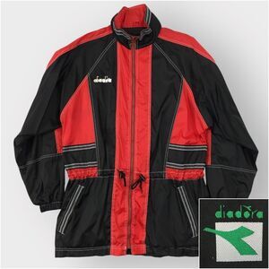 Vintage 90s Diadora Jacket Mens Large Red Black Windbreaker Coat Soccer Warm-Up
